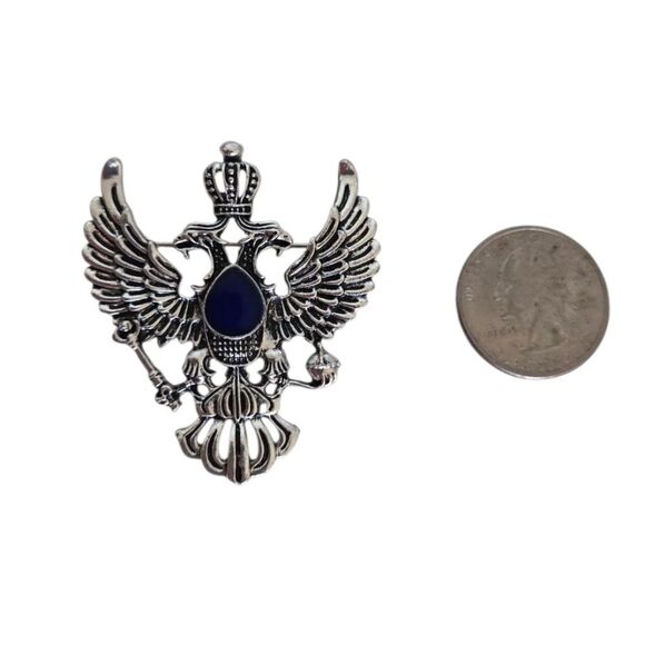 Vintage Royal Eagle Crest Lapel Pin Brooch Double-Headed Crowned Emblem Scepter - Picture 5 of 6